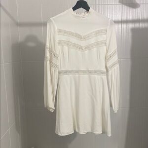 Jack by BB Dakota White Lace-Trim Long Sleeve Mini Dress